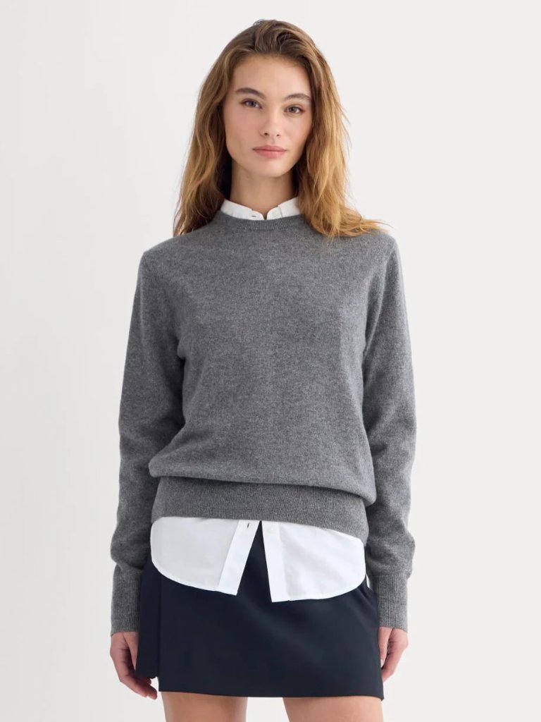 Everlane The Cashmere Slim Crew Sweater In Heather Charcoal Size Medium